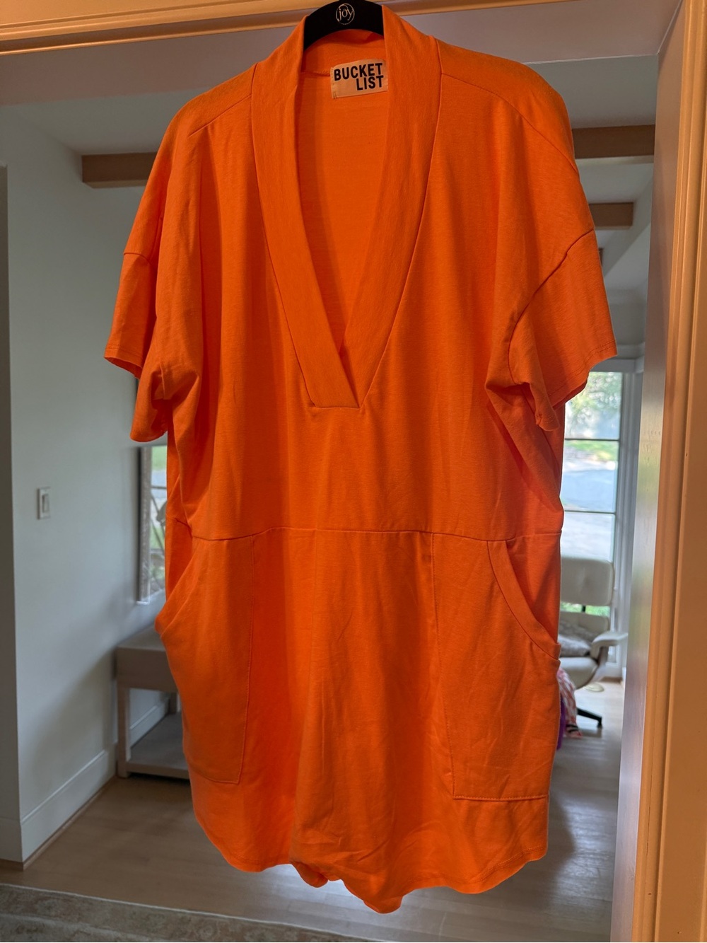 BUCKETLIST Orange V-Neck Romper Coverup with Pockets